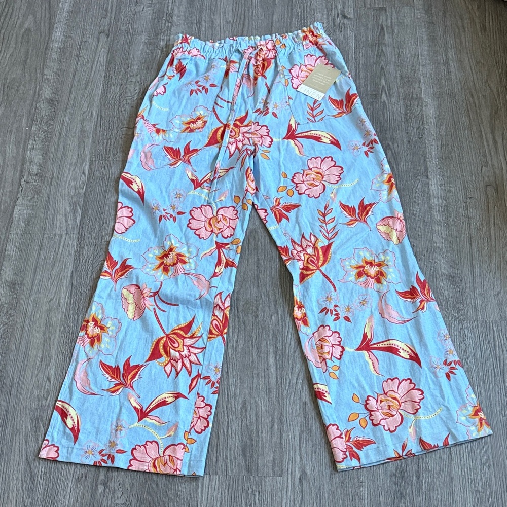 Floral Wide Leg Pants - Red and Blue